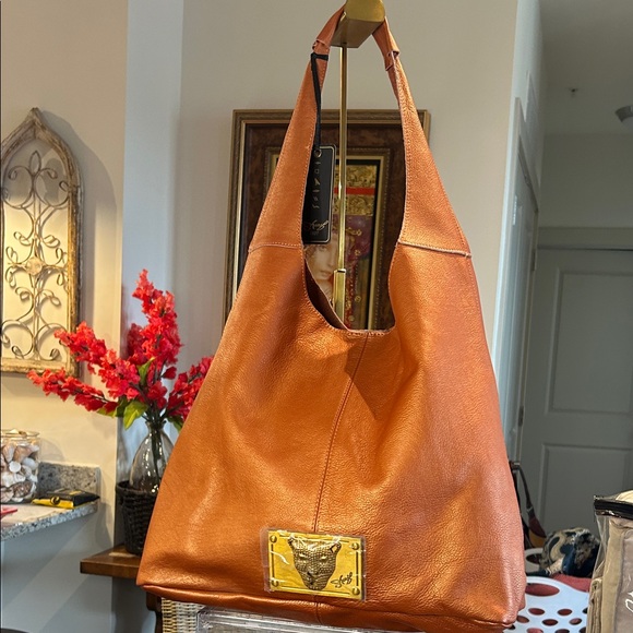 Sharif Handbags - Sharif Elegant Orange Leather Hobo Bag